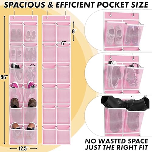 Simple Houseware 12 Pockets Large Over Door Shoe Organizer, 2 Pack, Pink