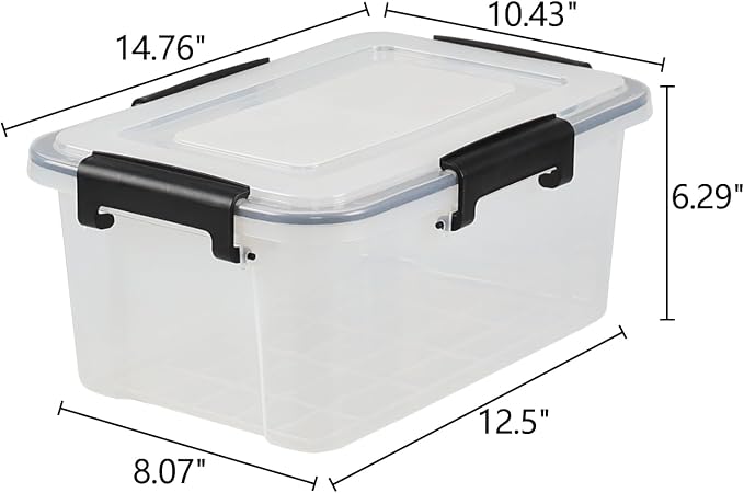 Plastic Storage Bins With Gasket Seal Lids, 12 Qt, 6 Pack | Clear Storage Container Boxes, BPA-Free Plastic, for Pantry, Closet, Garage