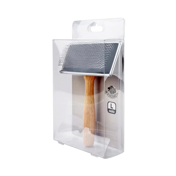 Furzone Wooden Slicker Brush - Stainless Steel Hard Pin Grooming Brush for Dogs (Size L)