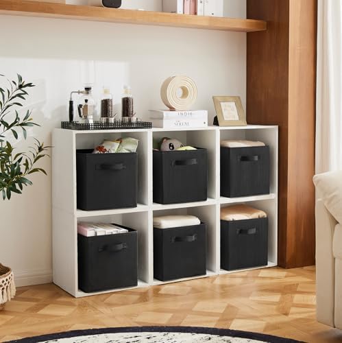 MAX Houser 6 Pack Foldable Fabric Storage Bins with Dual Handles, Black | 6 pack cloth storage bins with dual carry handles, Foldable Storage Cubes Organizer Baskets, ideal for home bedroom closet