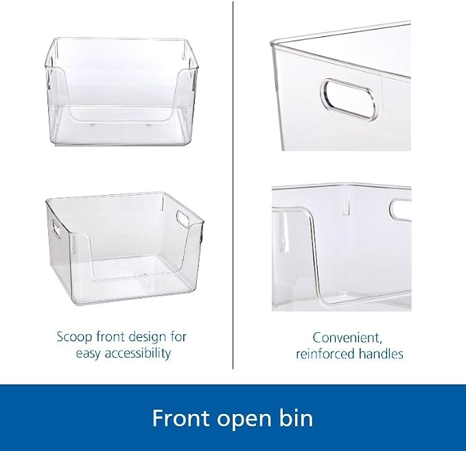 Glossy Plastic Open Front Organizer Bin Single Adult Size Stackable Storage Container Open Top Storage Bin For Closet Pantry Bathroom Cabinet Household Clothes Toiletries Sundry Organization