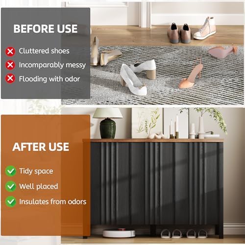 Vlsrka Shoe Storage Cabinet with 3 Doors and Adjustable Shelves