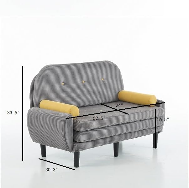 52" Corduroy Love seat Sofa Day Bed Recliner with Storage Pocket USB Charger Minimalist Design 2-Seat Sofa Set with Velvet Fabric for Living Room Office Apartment Gray