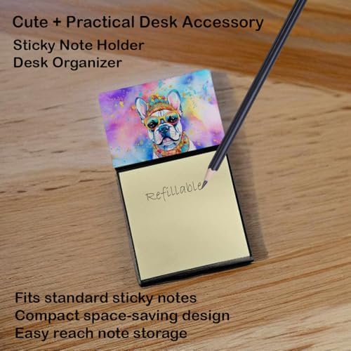 Caroline's Treasures French Bulldog Hippie Dawg Sticky Note Holder Refillable Dispenser Self-Sticky Note Pads, Memo Pads Blank Desk Accessories