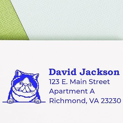 Peeking Exotic Shorthair Cat Wood Handle Address Stamp - Business Stamp | Envelope Stamp for Housewarming Gifts. Laser-cut lettering. Exotic Shorthair Cat Custom Address Stamp. Nothing to dry out.