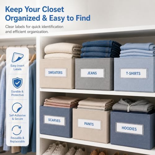 Epakh 50 Pcs Self Adhesive Label Holders 1.2 x 4.3 in Shelf Tag Pockets | Insert Card Sleeves for Storage Bin Shelving Warehouse Office Retail Drawer Mailbox Organization Identification