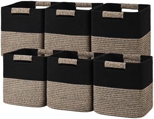 11 Inch Storage Cubes, 6 Pack Cube Storage Bins for Organizing, Cotton Rope Woven Baskets for Shelves, Bathroom, Kids Room, Closets, Baby Nursery