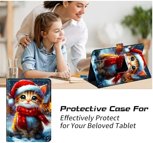 Universal Tablet Case for T-Mobile Revvl Tab 2 10.1" 2025/Revvl Tab 5G 10.36" 2023, 360 Degree Rotating Kickstand Protective Stand PU Leather Shell Cover for 9"-10.5", Red Hat Cat