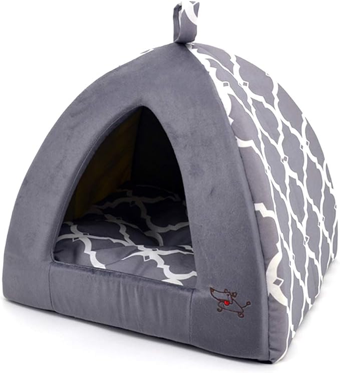 Best Pet Supplies Cat Bed for Indoor Cat, Domed Tent House with Removable Pillow, Covered Cat Cave for Small Dog, Puppies and All Breeds of Cats - Gray Lattice, 19 x 19 x H:19"