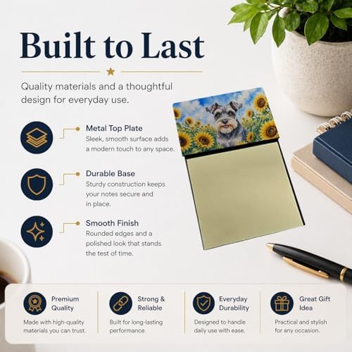 Caroline's Treasures Schnauzer in Sunflowers Watercolor Sticky Note Holder Refillable Dispenser Desk Accessory 3x3 Pad Gift