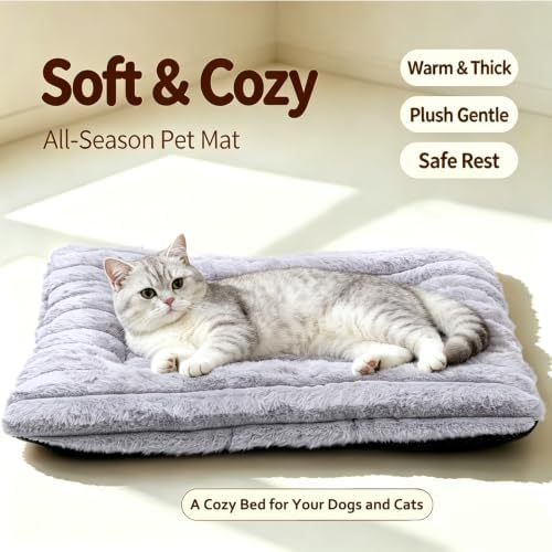20 Inch Ultra Soft Comfy Pet Bed, Tiny Dog Bed, Washable Anti-Slip Crate Pad Sleeping Cushion Mat for XX-Small Dogs, Indoor Cats & Cat Carrier, Light Gray