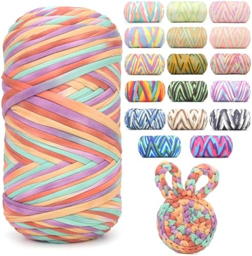 400g Tshirt Yarn for Crochet,Rainbow T Shirt Soft Elastic Fabric Chunky Thick T-Shirt Crochet Yarn for Crocheting Knitting Beginner Hand Knitting for Bag/DIY Craft/Home Decor-Yellow Orange Purple