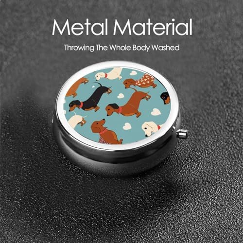 Dachshund Printed Pill Organizer,Round Travel Pill Organizer mini Medicine Pill Box for Purse Iron Plating