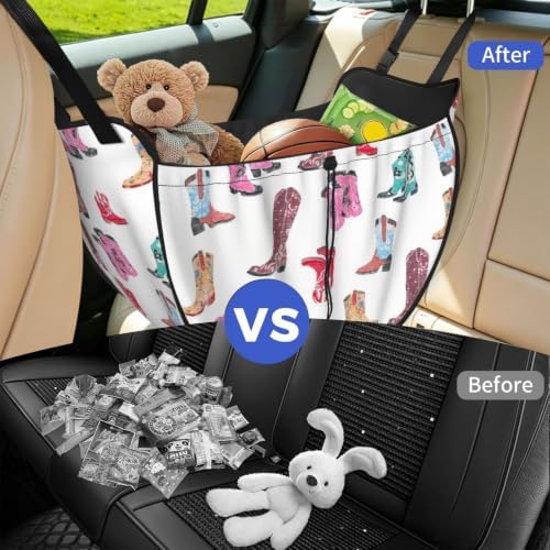 Colorful Cowboy Boots Car Seat Organizer Backseat Storage Bag, Large Waterproof Vehicle Organizer With Adjustable Straps For Gear Essentials, Fits Most Cars