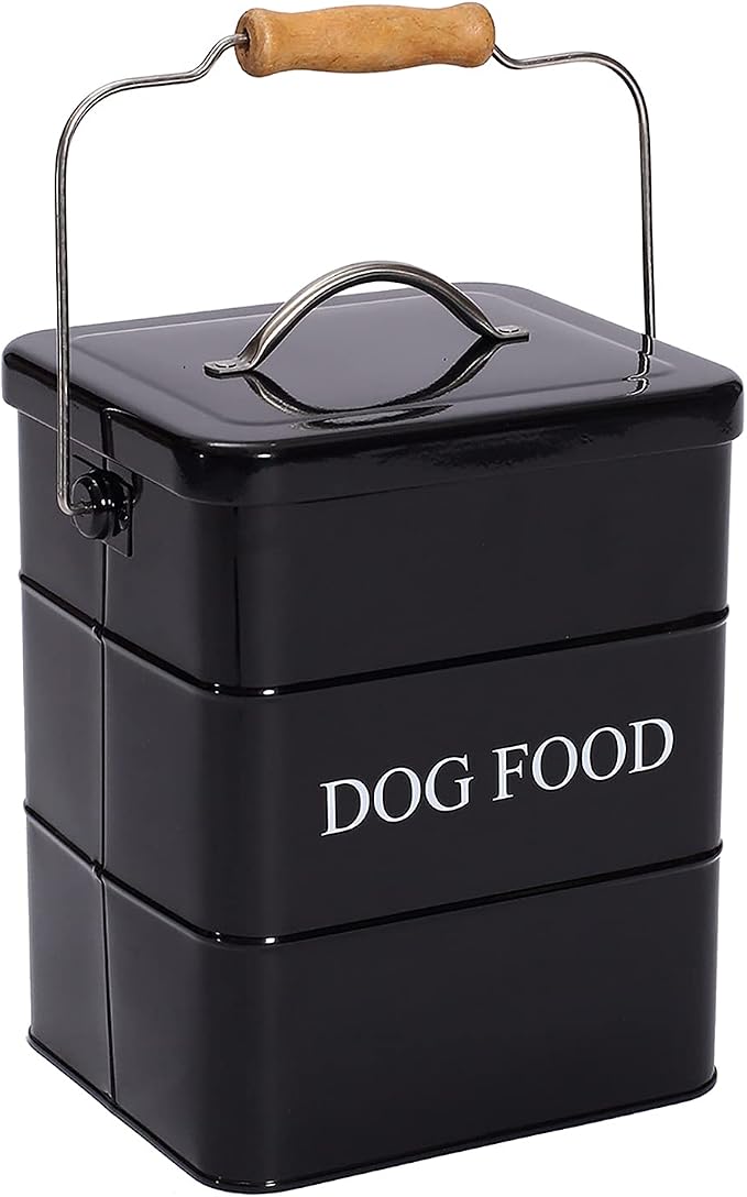 Geyecete Dog Treats tin and dog Food Storage Tin with Lid & with Spoon for dog Food Storage, Medium Pet Food Storage Can-Dog Food-Black