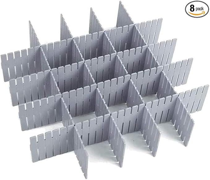 8pcs DIY Plastic Drawer Organizer Adjustable Drawer Dividers for Home Tidy Closet, Socks, Underwear, Office School Supplies, Kitchen Utensil Tools (Grey)