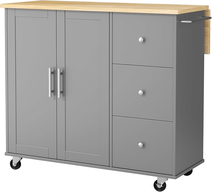 JY QAQA 40" Kitchen Island Cart Furniture cart on Wheels Rolling Portable Dining Room Serving Utility Carts Mobile Movable with Drawers Cabinet,Grey