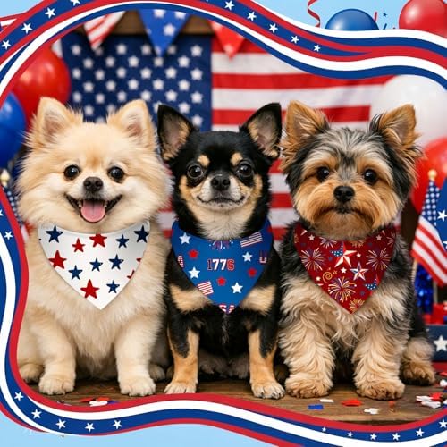 Abbylike 50 Pcs Patriotic Dog Bandanas Bulk 4th of July Bandanas for Dogs Star Triangle Kerchief Bib Scarf Set for Pet Independence Day 250th Anniversary Party Costume, 25 Styles(19.7 x 13.8 x 13.8)