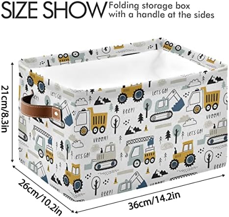 Wamika Excavator Truck Toy Storage Basket Fabric Kitchen Baskets Cars Boys Toys Open Home Storage Bins Boxes Foldable Organizer Bag for Baby Cloth Book Shelf Closet Baskets 16×12×8 Inches