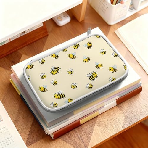 Cute Large Pencil Bag With Zipper Fashion Design Organizer For All Pens Cute Bee Pattern