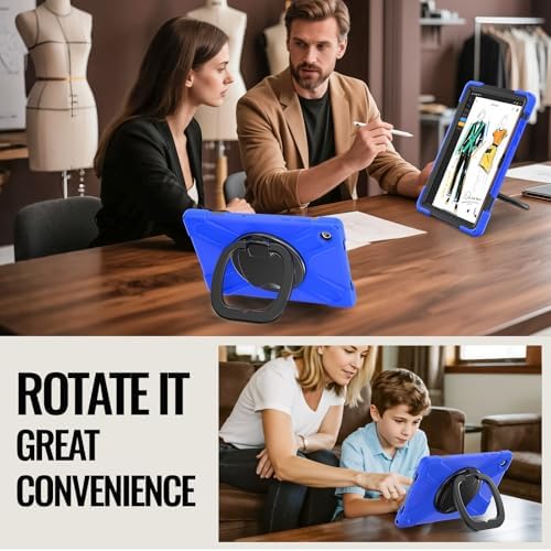 Rugged Protective Case Compatible with Samsung Galaxy Tab A11 Plus/A11 + 11" 2023 SM-X230, Military-Grade Shockproof Cover with 360° Rotating Stand & Built-in Screen Protector (Blue)