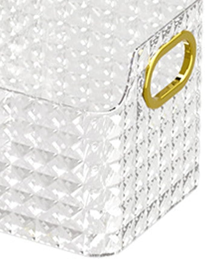Clear PET Diamond Pattern Storage with ABS Handles for Cosmetics and Accessories, Versatile Bathroom Vanity Organizer
