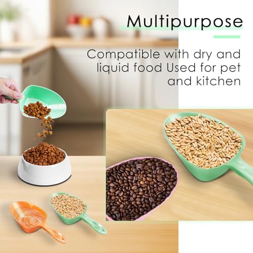 Melamine Pet Food Measuring Scoop, 1 Cup 1/2 Cup 1/4 Cup with Clear Measurement Lines for Dog, Cat, Bird, and Rabbit, Durable, Ergonomic Handle, Dishwasher safe-Green