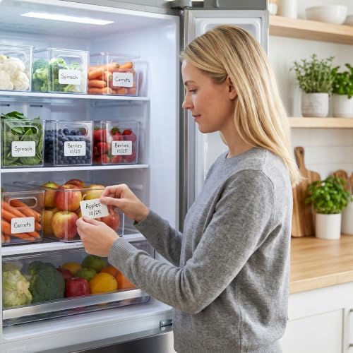Waterproof Removable White Labels 1×2" & 1×3" for Freezer Organization | 400PCS set with Marker, Write-On Blank Home Organizing Labels for Food Containers Jars Bottles. Water/Oil/Tear Resistant