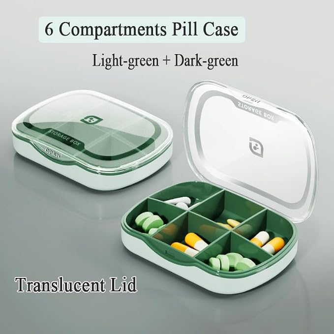 Travel Pill Organizer Box, 6 Compartment Weekly Medicine Container | Reminder for Purse Pocket, Daily Pharmacy Case, Medication Holder Dispenser for Fish Oil, Vitamin, Cod Liver Oil, Supplement