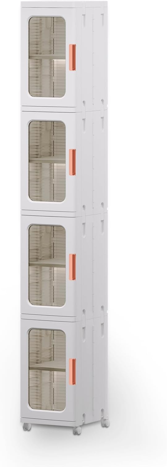 Narrow Storage Cabinet with Doors and Shelves Tall Skinny Bathroom Storage Kitchen Cabinet with Adjustable Shelf Cabinet Organizer Toilet Paper Storage Linen Closet 4 Layer (White)