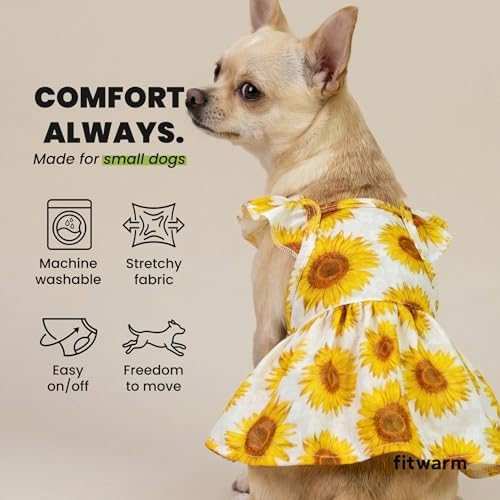 Fitwarm Dog Sunflower Dress, Dog Clothes for Small Dogs Girl, Pet Cat Apparel, White, Yellow, Red, Small
