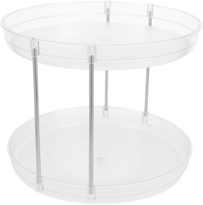 Tier Round Rotating Spice Rack Organizer Tray for Kitchen | Pet Two Layer Design, 360 Degree Smooth Rotation, Easy Cleaning, Bathroom and Medicine Cabinet Storage