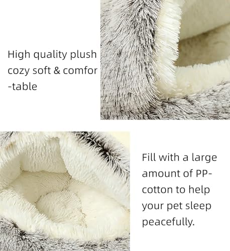 Dog Cave Bed for Small Dogs Cats Pets, Anti Anxiety Calming Plush Dog Beds, Fluffy Covered Hooded Cozy Burrow Puppy Beds, Anti-Slip Bottom Washable Pet Sleeping Bag (20" D, Coffee)