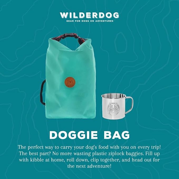 Wilderdog Doggie Bag - Water Resistant, Portable Kibble Carrier & Stainless Steel Mug - Huckleberry