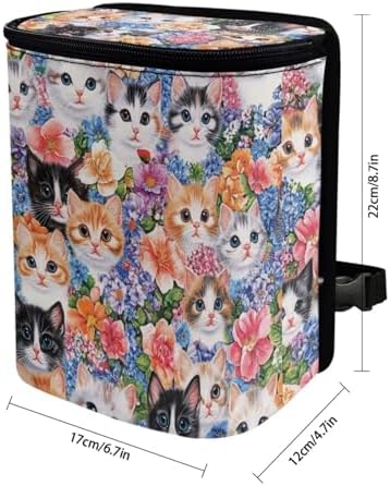 DISNIMO Flower Cats Car Trash Can with Lid Leak Proof Trash Bin Garbage Bag Collapsible Automatic Portable Trash Can Easy to Clean Used in Car Home Office