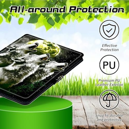 Universal Tablet Case for T-Mobile Revvl Tab 2 10.1" 2025/Revvl Tab 5G 10.36" 2023, 360 Degree Rotating Kickstand Protective Stand PU Leather Shell Cover for 9"-10.5", Three Gray Wolves