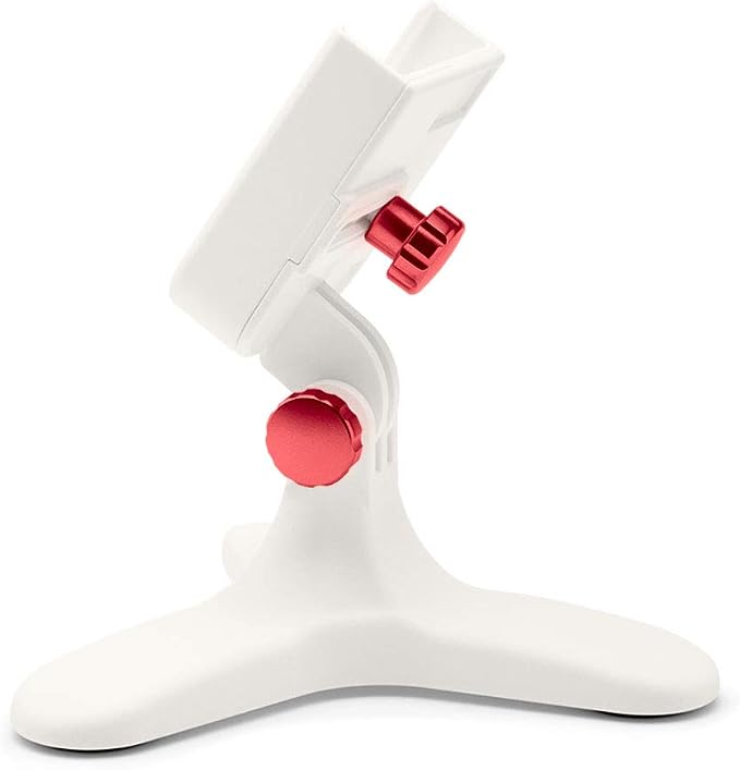 WeatherTech DeskFone in White - Adjustable, Universal Cell Phone Holder Mount Stand for Desk, Counter, Table - Tripod Design for iPhone & Smartphone Charging - Red Metal Knobs