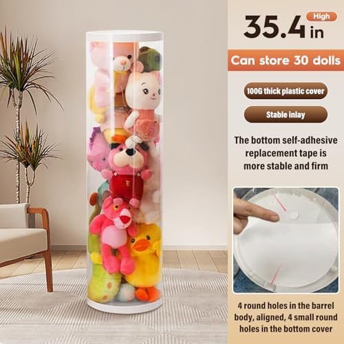 35.4 Inch Zippered Stuffed Animal Storage Tube Large Capacity Space Saver | Large capacity transparent stuffed animal storage tube with zipper Quick assembly stuffed animal tube organizer