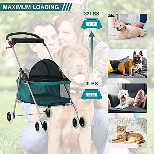 Meet Perfect Pet Stroller for Small/Medium Dogs & Cats, Foldable | Waterproof fabric helps protect pets during outdoor travel; Mesh panels provide ventilation and visibility.