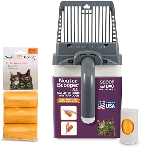 Neater Pet Brands Neater Scooper XL Cat Litter Scoop, 60 Refill Bags – Extra-Large Capacity Mess-Free Cat Litter Scooper with Bag for Large & Multiple Cats, Spill-Proof Litter Box Scooper with Holder