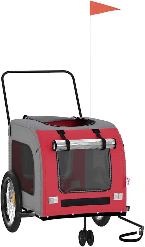 Pet Bike Trailer for Small Dogs, Foldable Bicycle Cargo Trailer with Iron Frame, Oxford Fabric Cabin, Safety Reflectors and Flag, Orange and Gray