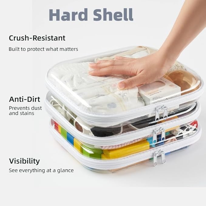 3 Pcs Large Clear Hard Shell Zipper Case, 1.3mm Heavy Duty Plastic File Box | Puzzle Storage Organizer, Board Game, Toy, Craft and Art Supply Organization