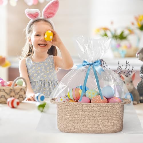 Cute Brown Gift Basket, Woven Baskets for Gifts Empty, Cotton Rope Storage Bin for Organizing, Decorative Dog Toy Box, Baby Nursery Organizer, Wicker Easter Basket with Handle, Room Decor