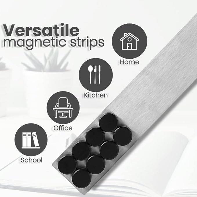 TonGass Magnetic Strip with Adhesive Backing, 2"x15" Stainless Steel Strips Bulletin Bar Board, Metal Magnetic Strips for Wall with 48 Pcs Magnets for Home, Office, School Use - 6 Pcs (Pack of 2)
