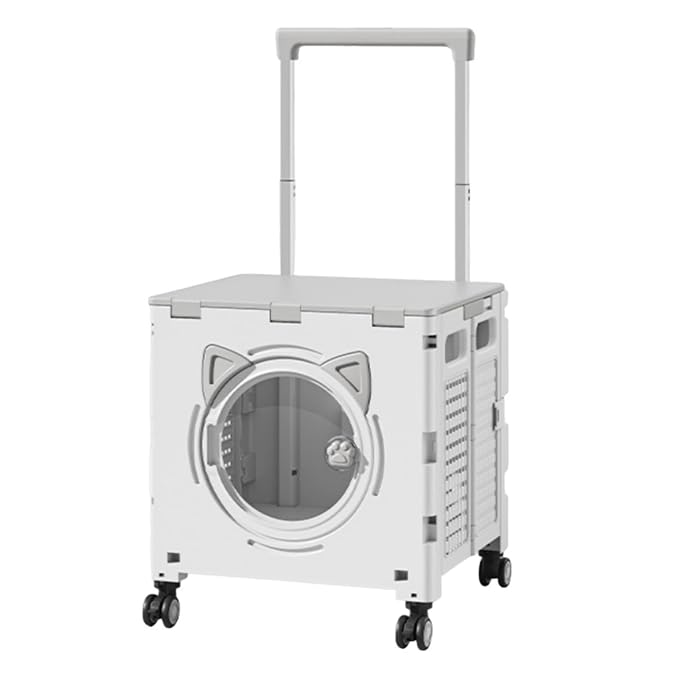 Outdoor Travel Cart Foldable Pet Trolley Carrier Crate with Telescopic Pull Handle Casters and Box Body Design with Ventilated Panels and Viewing, Array, Advanced Gray