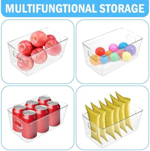 10 Pcs Clear Plastic Storage Bins,Pantry Organizer Bins | Storage Containers with Handles Stackable for Kitchen Freezer Cabinet Closet Bathroom Under Sink,9'' L x 5''W x 4.3''H