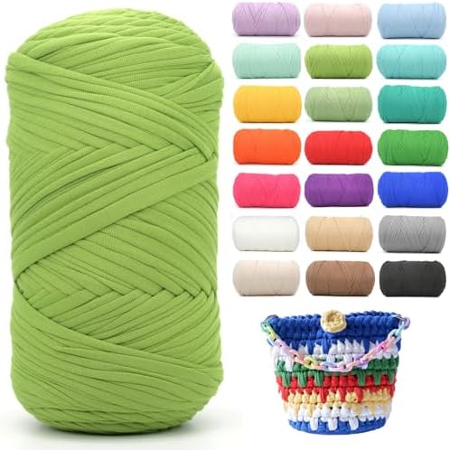 400g Tshirt Yarn for Crochet,Green T Shirt Soft Elastic Fabric Chunky Thick T-Shirt Crochet Yarn for Crocheting Knitting Beginner Hand Knitting for Bag/DIY Craft/Home Decor-Apple Green