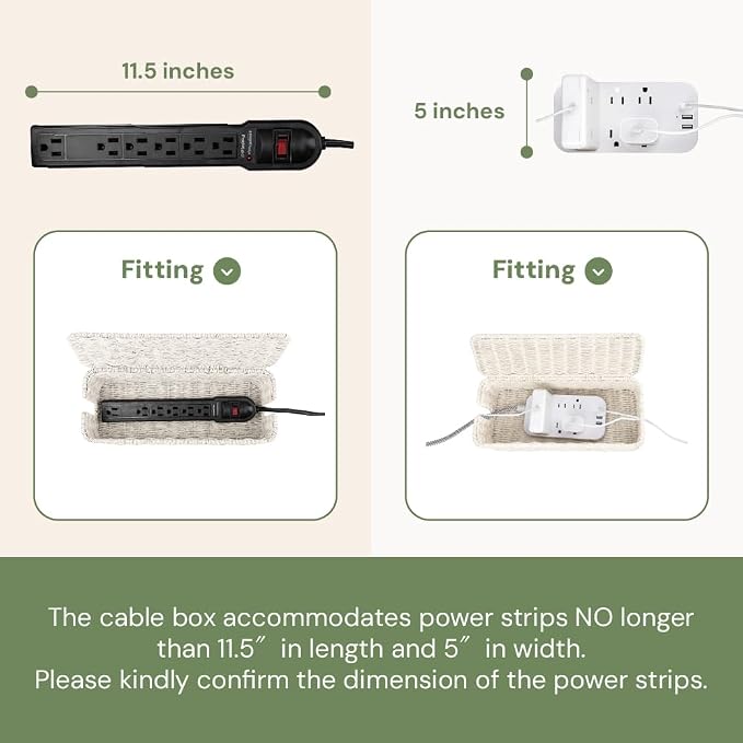 Cable Management Box, Handmade Rattan Cord Organizer for Power Strip | Open Slots Cord Hider for Power Strip, Router & USB Hub, Registered U.S. Design Patent