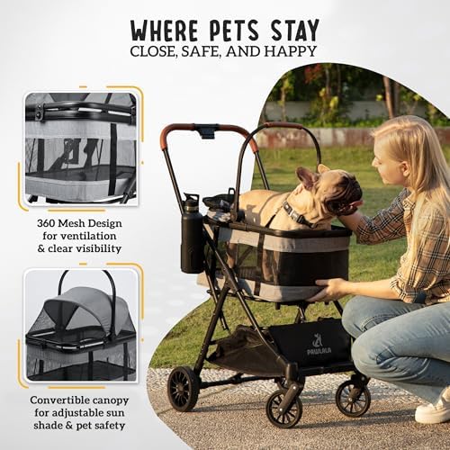 Pet Stroller with Detachable Carrier - Ideal for Small to Medium Dogs & Cats - Compact & Convenient Design - Easy Assembly Pet Stroller for Cats, Dog Strollers for Small Dogs - Metallic Gray