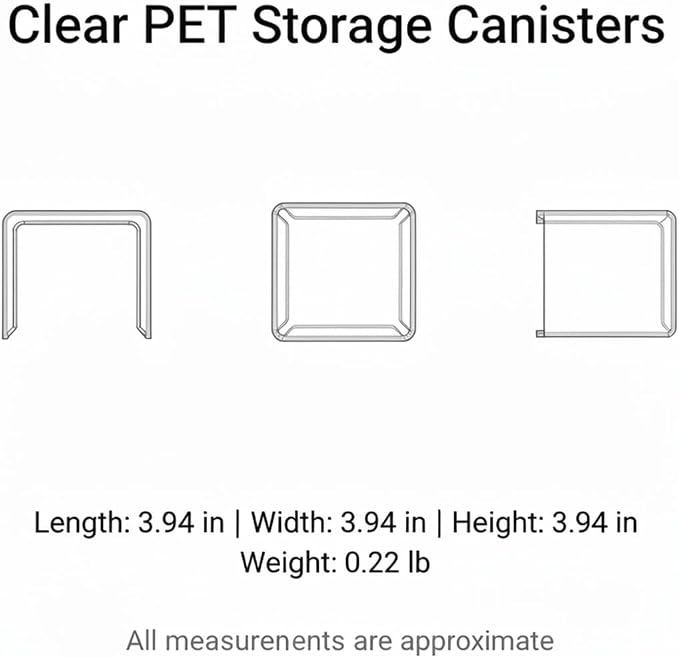 Clear PET Storage Canisters, Square Bathroom Vanity Organizers for Medicine Cabinet, Set of 4 (1 PC)